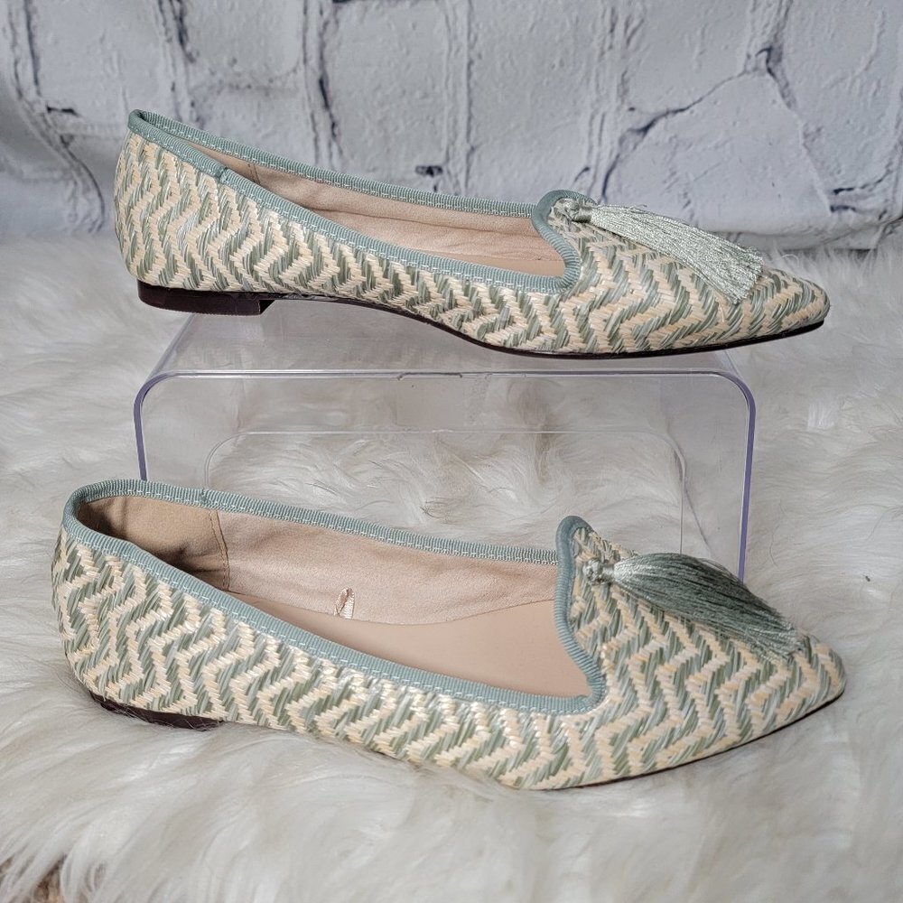 SFERA Womens Sz 10‎ Slip On Pointed Toe Flats Ballet Shoes Mint Cream Tassel Fun